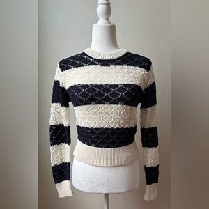Milly Navy White Open Knit Sweater Striped Cotton Lightweight Size S NWOT